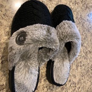Knit and fur slip on slippers